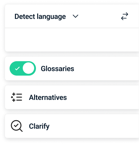 DeepL Translator language and glossary controls